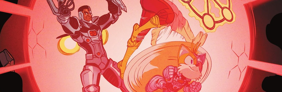 The Flash using Tails' tails as a treadmill.