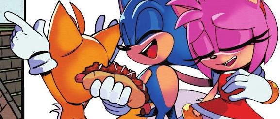 Tails, Sonic, and Amy celebrating post-crisis.