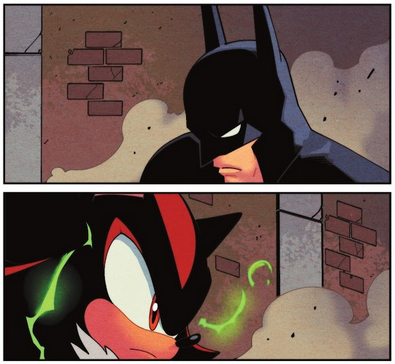 Two panels of just Batman and Shadow silently acknowledging each other.