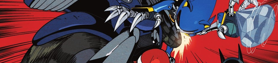 Mecha Sonic getting bodied by Batman's motorcycle, dropping his chaos emerald.