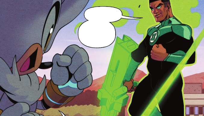 Silver and Green Lantern introducing themselves, and glad to see one another.