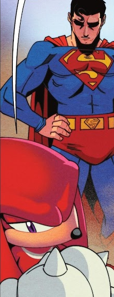 Superman and Knuckles, both thoughtful since the former saved the latter's life as Angel Island plunged into the ocean.