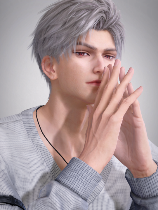 Another silver-haired man, but with red eyes. His hands are also steepled, and he appears to be smugly glaring at you.