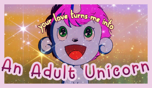 Unico, a small white creature that is a tiny unicorn baby, has a really big happy smile with the caption "your love turns me into an adult unicorn."