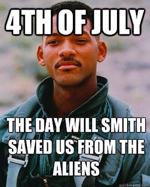 Will Smith in the movie, captioned "4th of July, the day Will Smith saved us from the aliens.