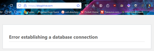 BlogDrive's site loaded in a browser, but there is only a database error. 